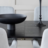 Zlatý prodlužovací stůl - 180/220*85*H76 Černá dýha - Černé nohy - Mosazné detaily +Jídelní židle Komfort - Černé nohy / Světle šedá Manšestr _4