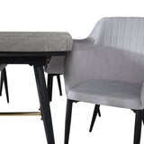 Zlatý prodlužovací stůl - 180/220*85*H76 Černá dýha - Černé nohy - Mosazné detaily +Jídelní židle Komfort - Černé nohy / Světle šedá Manšestr _4