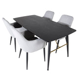 Zlatý prodlužovací stůl - 180/220*85*H76 Černá dýha - Černé nohy - Mosazné detaily +Jídelní židle Komfort - Černé nohy / Světle šedá Manšestr _4