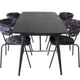 Zlatý rozkládací stůl - 180/220*85*H76 Černá dýha - Černé nohy - Mosazné detaily+Šípové křeslo - Černé nohy - Černý květ s potiskem Fabric_4