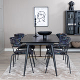 Zlatý rozkládací stůl - 180/220*85*H76 Černá dýha - Černé nohy - Mosazné detaily+Šípové křeslo - Černé nohy - Černý květ s potiskem Fabric_4