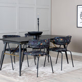 Zlatý rozkládací stůl - 180/220*85*H76 Černá dýha - Černé nohy - Mosazné detaily+Šípové křeslo - Černé nohy - Černý květ s potiskem Fabric_4