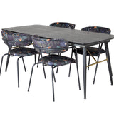 Zlatý rozkládací stůl - 180/220*85*H76 Černá dýha - Černé nohy - Mosazné detaily+Šípové křeslo - Černé nohy - Černý květ s potiskem Fabric_4