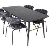 Zlatý rozkládací stůl - 180/220*85*H76 Černá dýha - Černé nohy - Mosazné detaily+Šípové křeslo - Černé nohy - Černý květ s potiskem Fabric_4