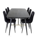 Zlatý rozkládací stůl - 180/220*85*H76 Černá dýha - Černé nohy - Mosazné detaily+Jídelní židle Polar Diamond - Černé nohy - Black Velvet_6