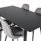 Inca Extentiontable - Černá deska / černá Nohy+Polar Jídelní Židle - Černé nohy / Světle šedá Velvet (ersätter 19902-885)_4