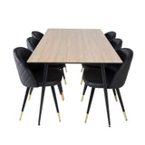 Jídelní stůl Silar - 180 cm - "Wood Look" melamin / černé nohy + sametová jídelní židle š. Stiches - PU - Black / Black_6