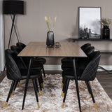 Jídelní stůl Silar - 180 cm - "Wood Look" melamin / černé nohy + sametová jídelní židle š. Stiches - PU - Black / Black_6