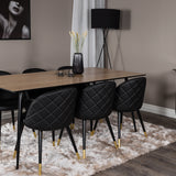 Jídelní stůl Silar - 180 cm - "Wood Look" melamin / černé nohy + sametová jídelní židle š. Stiches - PU - Black / Black_6