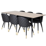 Jídelní stůl Silar - 180 cm - "Wood Look" melamin / černé nohy + sametová jídelní židle š. Stiches - PU - Black / Black_6