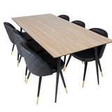 Jídelní stůl Silar - 180 cm - "Wood Look" melamin / černé nohy + sametová jídelní židle š. Stiches - PU - Black / Black_6