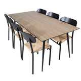Jídelní stůl Silar - 180 cm - "Wood Look" melamin / černé nohy + jídelní židle Polly - černá / přírodní _6