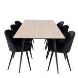 Jídelní stůl Silar - 180 cm - "Wood Look" melamin / černé nohy + sametová jídelní židle - černá / černá_6