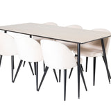 Jídelní stůl Silar - 180 cm - "Wood Look" melamin / černé nohy + sametová jídelní židle - béžová / černá_6