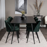 Jídelní stůl Silar - 180 cm - černý melamin / černé nohy + sametová jídelní židle - zelená / černá_6