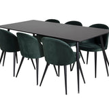 Jídelní stůl Silar - 180 cm - černý melamin / černé nohy + sametová jídelní židle - zelená / černá_6