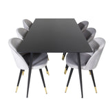 Jídelní stůl Silar - 180 cm - černý melamin / černé nohy + sametová jídelní židle mosaz - světle šedá / černá_6