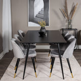 Jídelní stůl Silar - 180 cm - černý melamin / černé nohy + sametová jídelní židle mosaz - světle šedá / černá_6