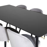 Jídelní stůl Silar - 180 cm - černý melamin / černé nohy + sametová jídelní židle mosaz - světle šedá / černá_6