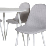 Kulatý stůl Plaza 100 cm - Bílá deska / Bílé nohy+jídelní židle Polar - Bílé nohy - Světle šedá látka_4