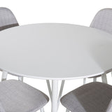 Kulatý stůl Plaza 100 cm - Bílá deska / Bílé nohy+jídelní židle Polar - Bílé nohy - Světle šedá látka_4