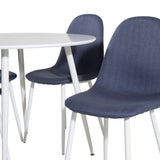 Kulatý stůl Plaza 100 cm - Bílá deska / Bílé nohy + Jídelní židle Polar - Bílé nohy - Modrá látka_4