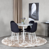 Kulatý stůl Plaza 100 cm - Bílá deska / Bílé nohy + Jídelní židle Polar - Bílé nohy - Černá Fabric_4
