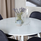 Kulatý stůl Plaza 100 cm - Bílá deska / Bílé nohy + Jídelní židle Polar - Bílé nohy - Černá Fabric_4