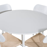 Kulatý stůl Plaza 100 cm - Bílá deska / Bílé nohy + Jídelní židle Polly - Bílá / Přírodní _4