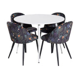 Plaza Kulatý stůl 100 cm - Bílá deska / Bílé nohy + Sametová jídelní židle - Black Flower fabric_4