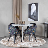 Plaza Kulatý stůl 100 cm - Bílá deska / Bílé nohy + Sametová jídelní židle - Black Flower fabric_4
