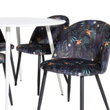 Plaza Kulatý stůl 100 cm - Bílá deska / Bílé nohy + Sametová jídelní židle - Black Flower fabric_4