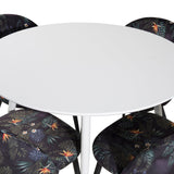 Plaza Kulatý stůl 100 cm - Bílá deska / Bílé nohy + Sametová jídelní židle - Black Flower fabric_4