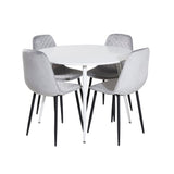 Kulatý stůl Plaza 100 cm - Bílá deska / Bílé nohy + Polar Diamond Jídelní židle - Černé nohy - Šedá Velvet_4