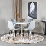 Kulatý stůl Plaza 100 cm - Bílá deska / Bílé nohy + Polar Diamond Jídelní židle - Černé nohy - Šedá Velvet_4
