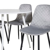 Kulatý stůl Plaza 100 cm - Bílá deska / Bílé nohy + Polar Diamond Jídelní židle - Černé nohy - Šedá Velvet_4