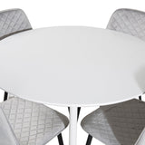 Kulatý stůl Plaza 100 cm - Bílá deska / Bílé nohy + Polar Diamond Jídelní židle - Černé nohy - Šedá Velvet_4