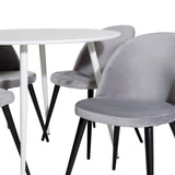 Kulatý stůl Plaza 100 cm - bílá deska / bílé nohy + sametová jídelní židle - světle šedá / černá_4