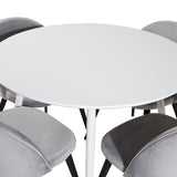Kulatý stůl Plaza 100 cm - bílá deska / bílé nohy + sametová jídelní židle - světle šedá / černá_4
