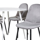 Kulatý stůl Plaza 100 cm - Bílá deska / Bílé nohy+jídelní židle Polar - Černé nohy / Světle šedá Velvet (ersätter 19902-885)_4
