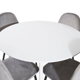Kulatý stůl Plaza 100 cm - Bílá deska / Bílé nohy+jídelní židle Polar - Černé nohy / Světle šedá Velvet (ersätter 19902-885)_4