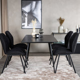 Prodlužovací stůl Silar – černý melamin/černé nohy+jídelní židle Gemma – černé nohy – černá látka_4