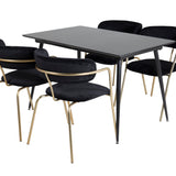 Prodlužovací stůl Silar - černý melamin / křeslo Black Legs+Arrow - Mosazné nohy - Black Velvet_4