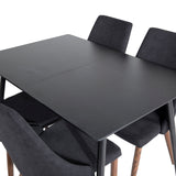 Prodlužovací stůl Silar - černý melamin / černé nohy+jídelní židle Leone - nohy z ořechového dřeva - černá látka_4