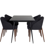 Prodlužovací stůl Silar – černý melamin/černé nohy+oblouková jídelní židle – ořechové nohy – černá látka_4