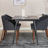 Prodlužovací stůl Silar – černý melamin/černé nohy+oblouková jídelní židle – ořechové nohy – černá látka_4