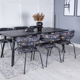 Elegantní rozšiřitelné černé kartáčované - 195*95 + křeslo Arrow - černé nohy - černý květ s potiskem Fabric_6