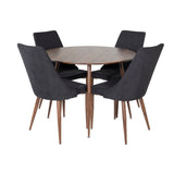 Plaza Kulatý stůl 100 cm - Ořechová deska - Ořechové nohy+Jídelní židle Leon - Ořechové nohy - Černá Fabric_4