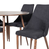 Plaza Kulatý stůl 100 cm - Ořechová deska - Ořechové nohy+Jídelní židle Leon - Ořechové nohy - Černá Fabric_4