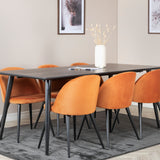 Jídelní stůl Dipp - 180*90cm - Černá dýha / celé černé nohy + Sametová jídelní židle - Oranžová / Černá_6